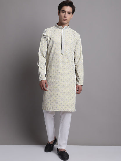 Jompers Men's Yellow Chikankari Embroidered and Sequence Kurta - Distacart