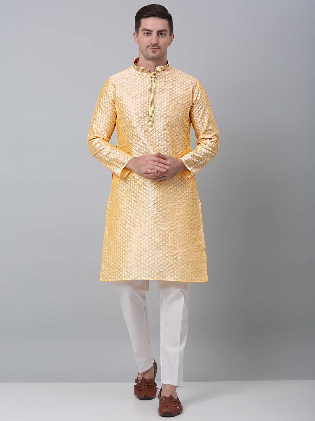 Jompers Men's Golden Collar Embroidered Kurta - Distacart