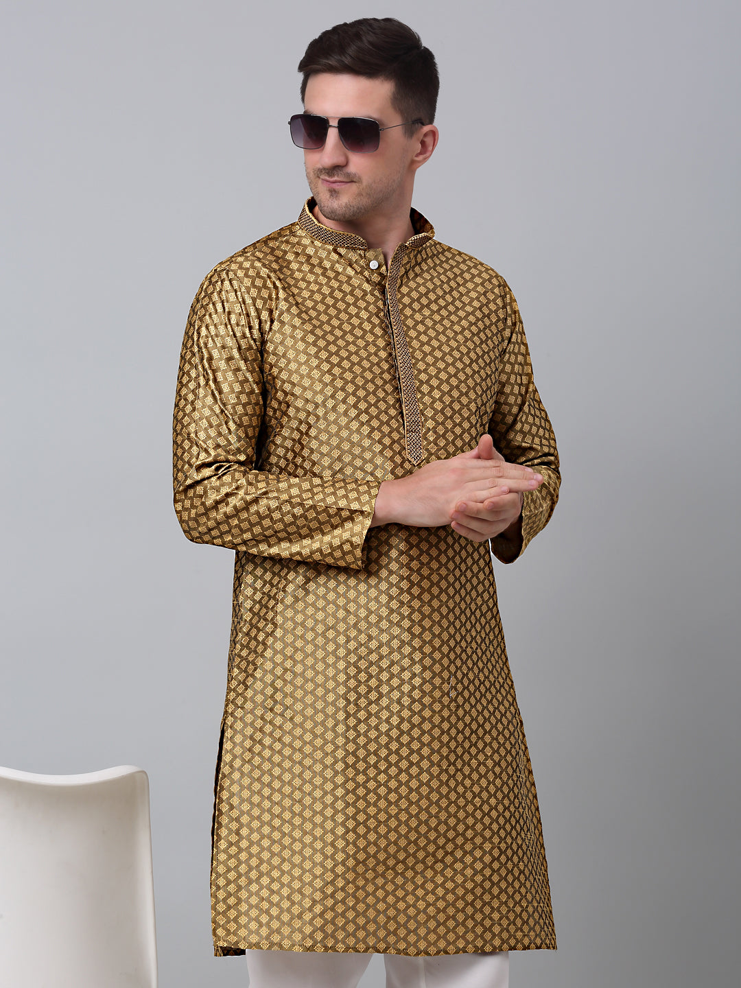 Jompers Men's Mustard Collar Embroidered Kurta - Distacart