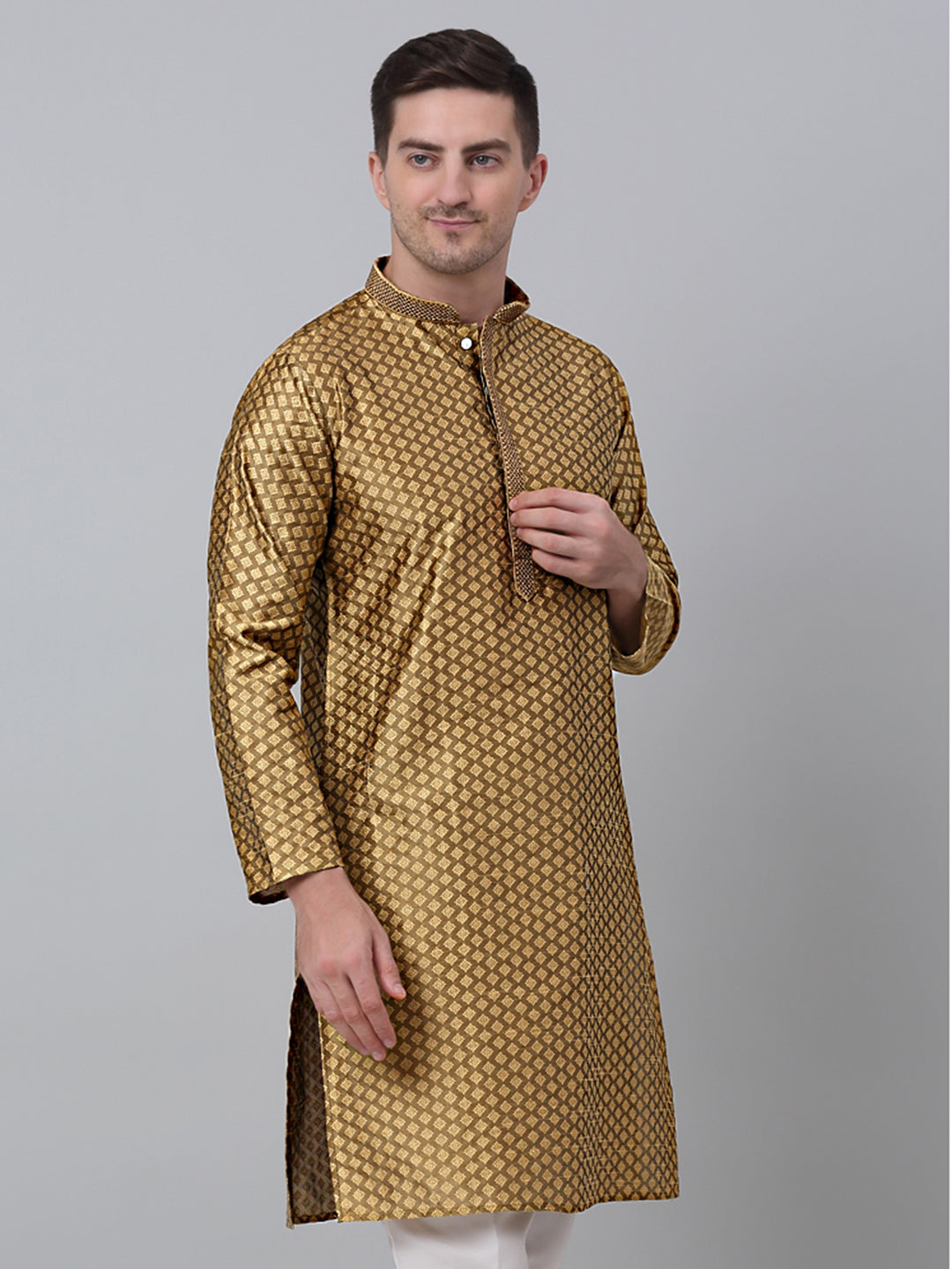 Jompers Men's Mustard Collar Embroidered Kurta - Distacart