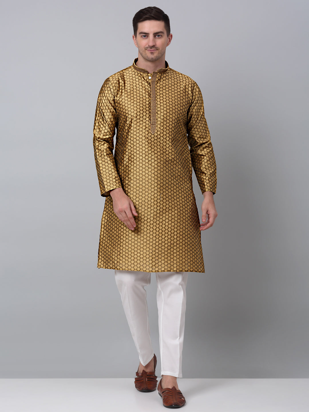 Jompers Men's Mustard Collar Embroidered Kurta - Distacart