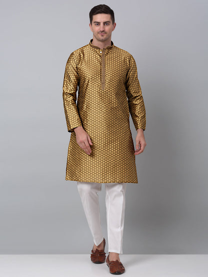 Jompers Men's Mustard Collar Embroidered Kurta - Distacart