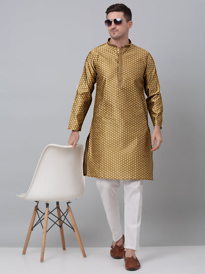 Jompers Men's Mustard Collar Embroidered Kurta - Distacart