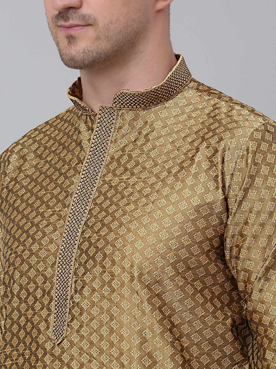 Jompers Men's Mustard Collar Embroidered Kurta - Distacart