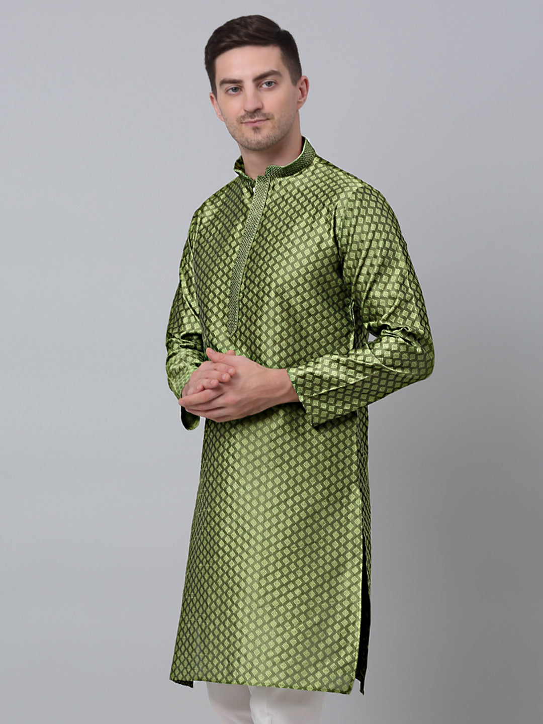 Jompers Men's Olive Green Collar Embroidered Kurta - Distacart
