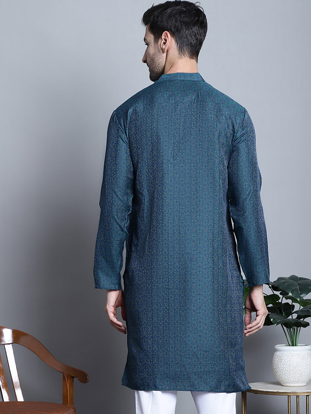 Jompers Men's Navy Blue Woven Design Kurta Only - Distacart