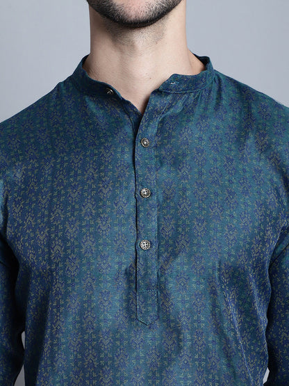 Jompers Men's Navy Blue Woven Design Kurta Only - Distacart