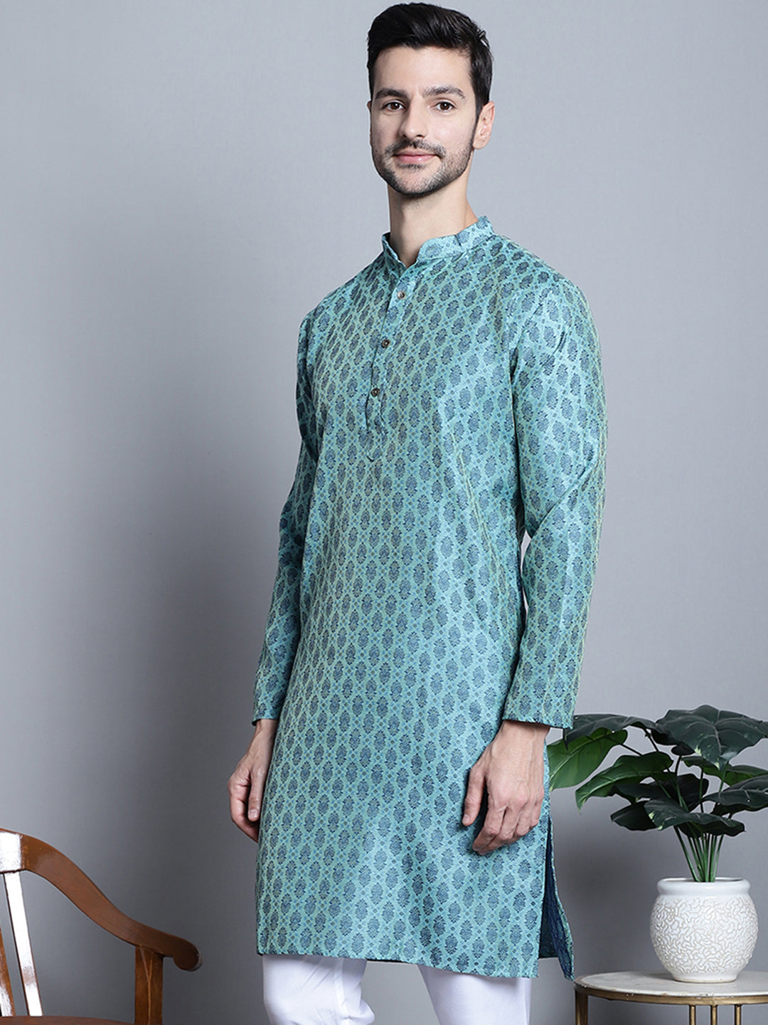 Jompers Men's Blue Woven Design Kurta Only - Distacart
