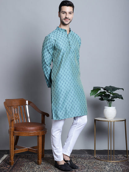 Jompers Men's Blue Woven Design Kurta Only - Distacart