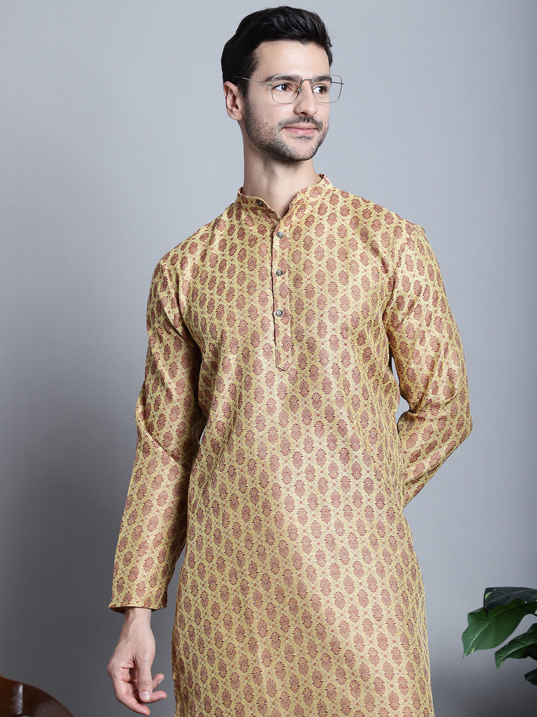 Jompers Men's Yellow Woven Design Kurta Only - Distacart