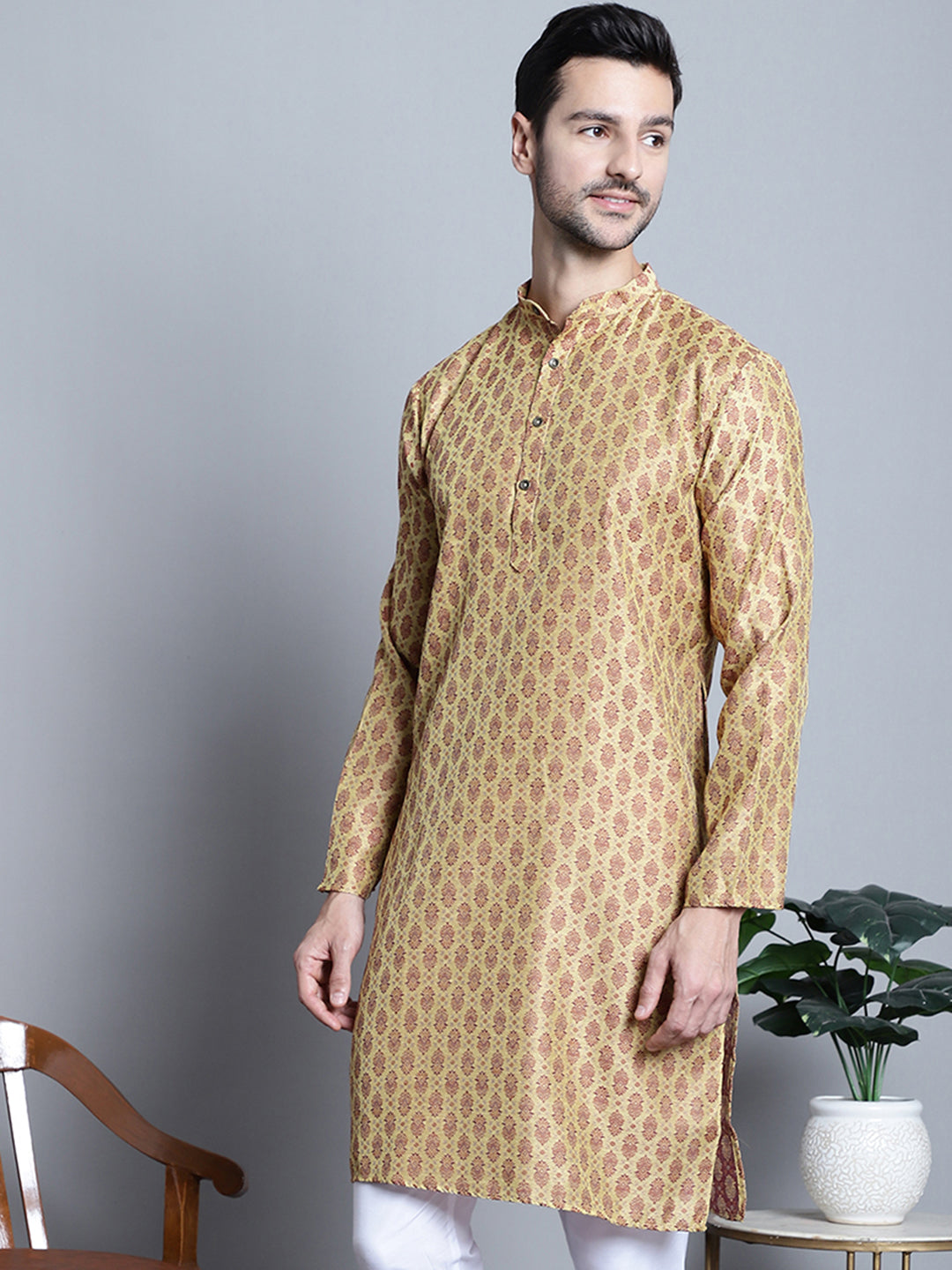 Jompers Men's Yellow Woven Design Kurta Only - Distacart