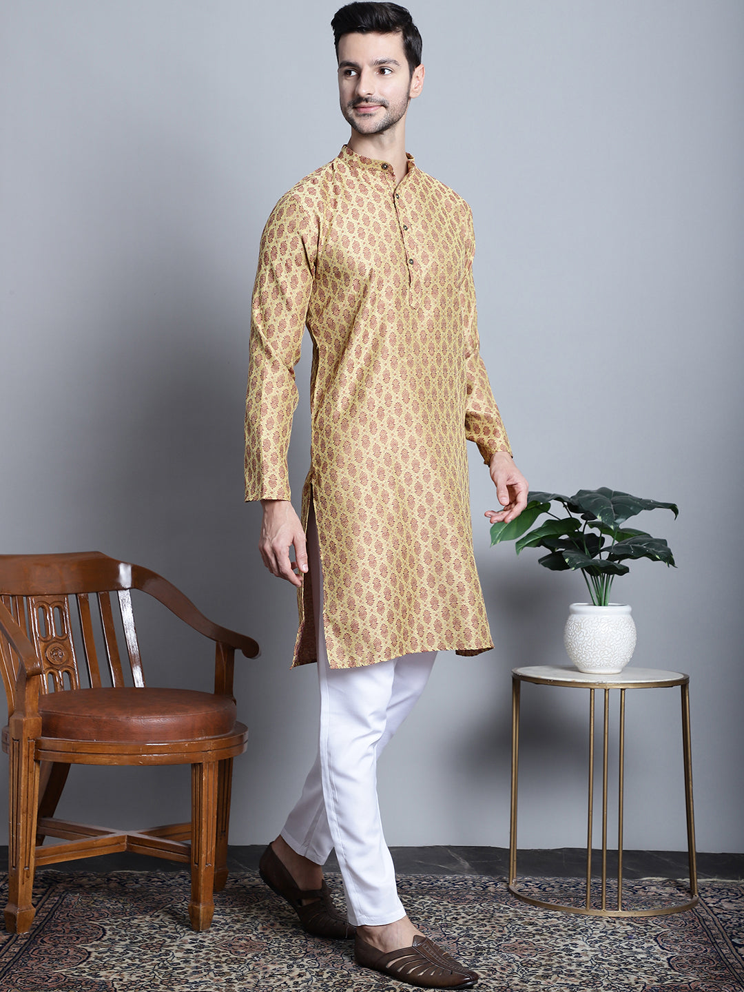 Jompers Men's Yellow Woven Design Kurta Only - Distacart