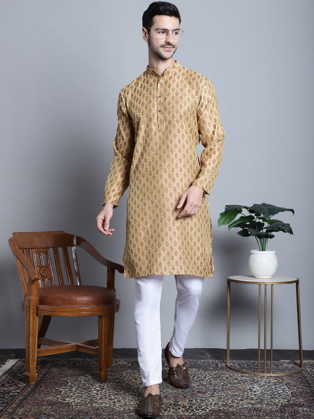Jompers Men's Yellow Woven Design Kurta Only - Distacart