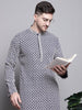 Jompers Men's Sequin Embroidered Pure Cotton Kurta - Navy Blue - Distacart