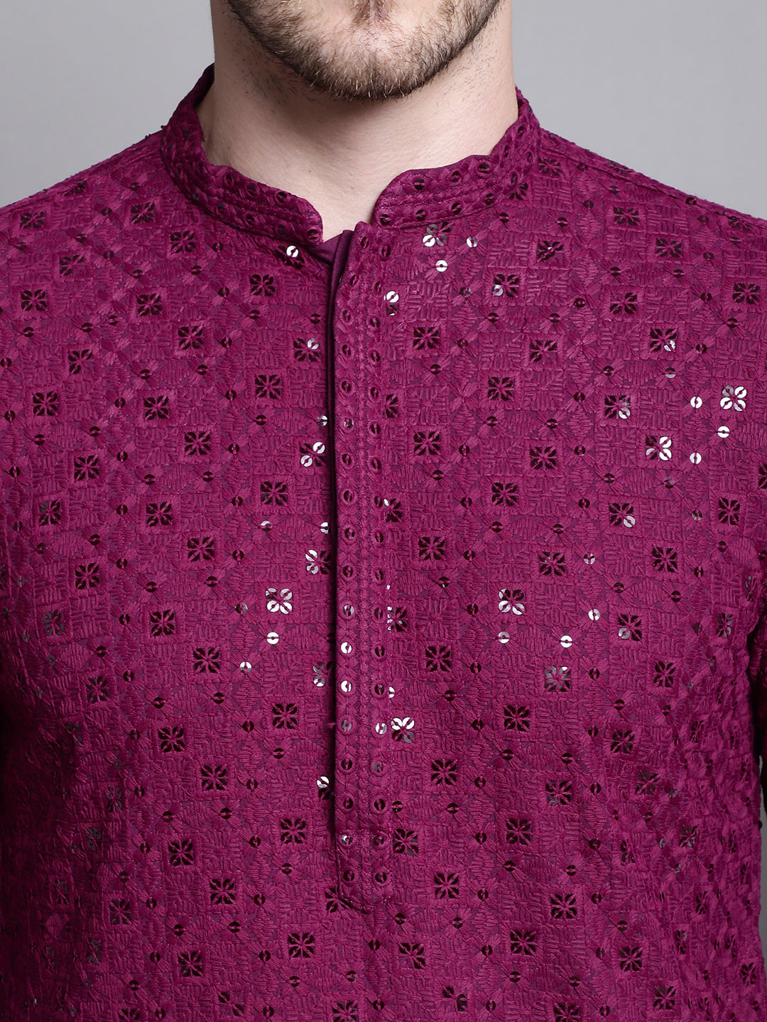 Jompers Men's Sequin Embroidered Pure Cotton Kurta - Purple - Distacart