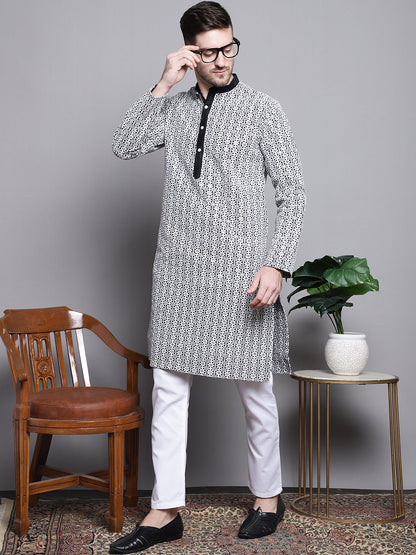 Jompers Men's Sequin Embroidered Silk Blend Kurta - Black - Distacart