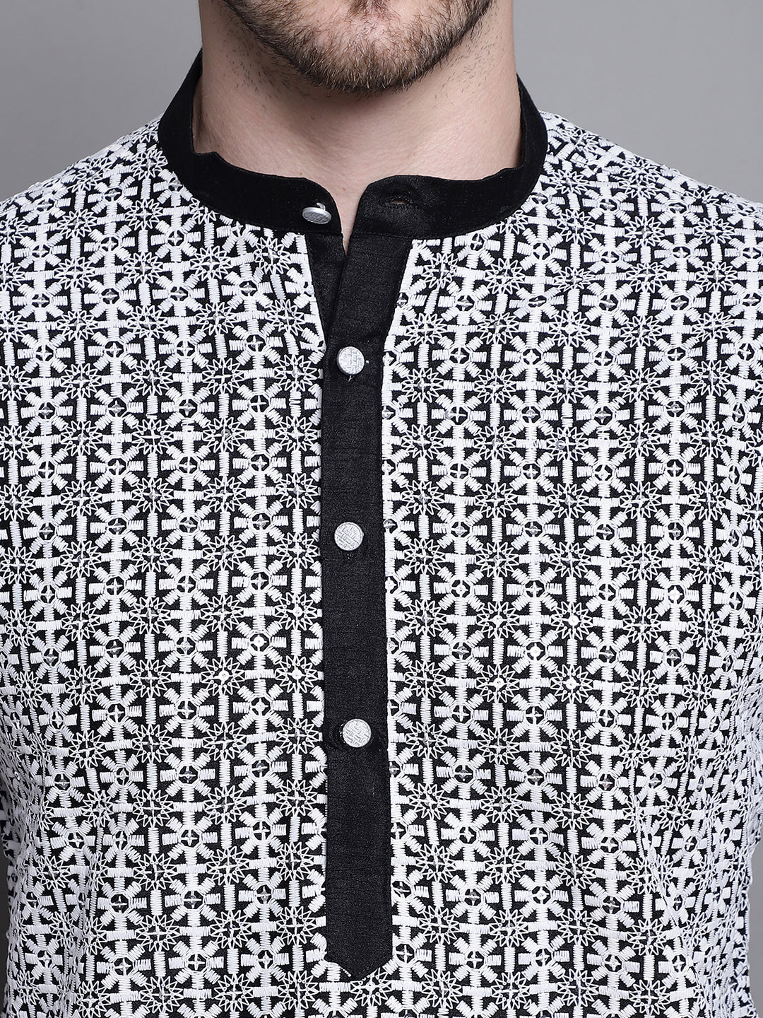 Jompers Men's Sequin Embroidered Silk Blend Kurta - Black - Distacart