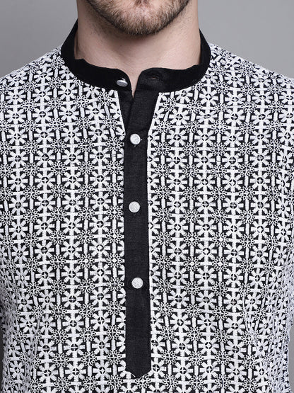 Jompers Men's Sequin Embroidered Silk Blend Kurta - Black - Distacart