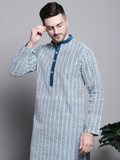 Jompers Men's Sequin Embroidered Silk Blend Kurta - Peacock - Distacart