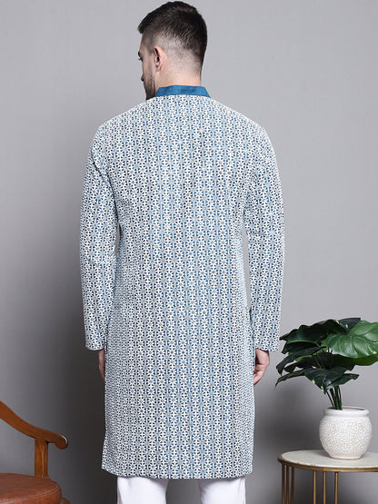 Jompers Men's Sequin Embroidered Silk Blend Kurta - Peacock - Distacart