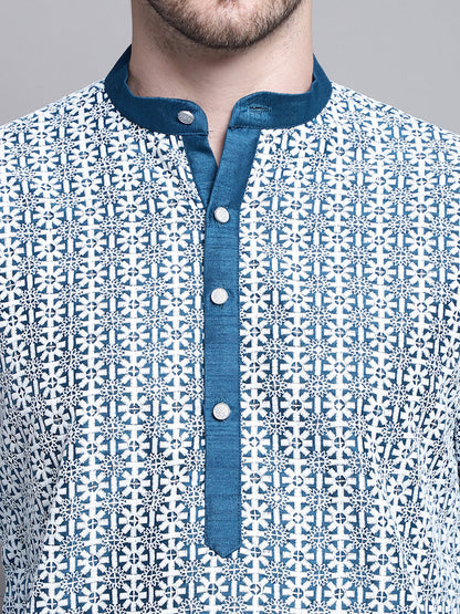 Jompers Men's Sequin Embroidered Silk Blend Kurta - Peacock - Distacart
