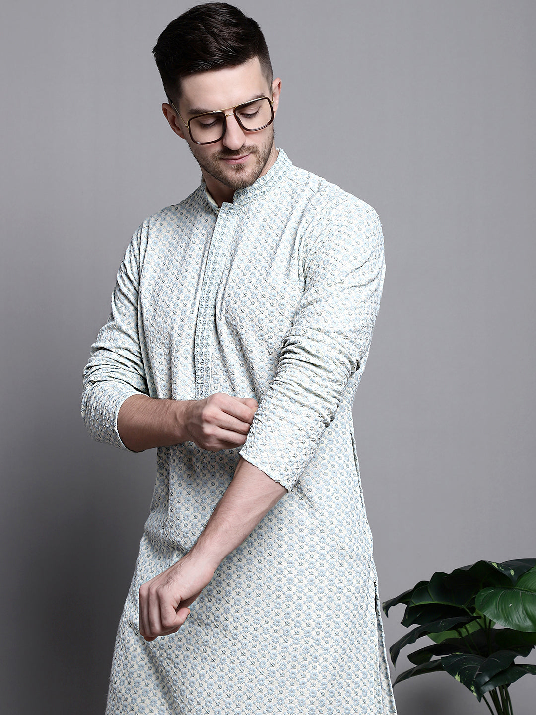 Jompers Men's Sequin Embroidered Pure Cotton Kurta - Yellow - Distacart
