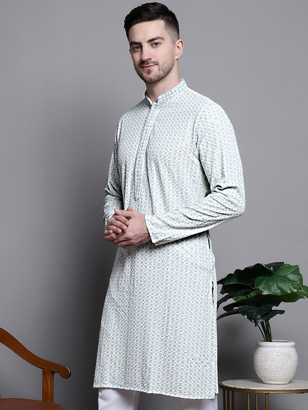 Jompers Men's Sequin Embroidered Pure Cotton Kurta - Yellow - Distacart