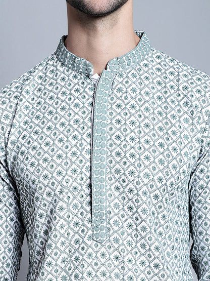 Jompers Men's Chikankari Embroidered Kurta Only - Blue - Distacart