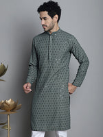 Thumbnail for Jompers Men's Chikankari Embroidered and Sequence Kurta Only - Sea-Green - Distacart