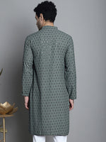 Thumbnail for Jompers Men's Chikankari Embroidered and Sequence Kurta Only - Sea-Green - Distacart