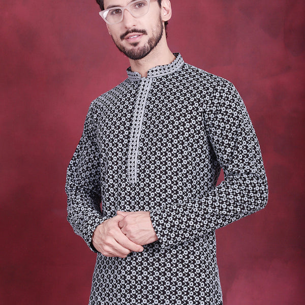Jompers Men's Sequins Embroidered Kurta - Grey - Distacart