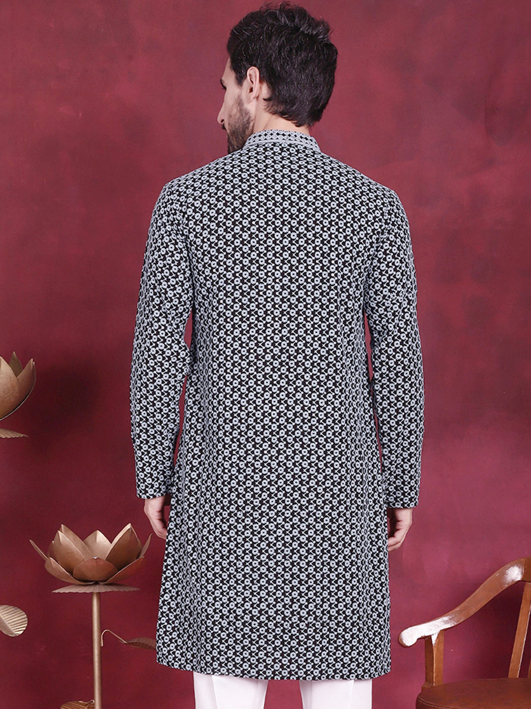 Jompers Men's Sequins Embroidered Kurta - Grey - Distacart