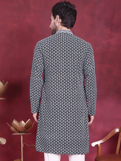 Jompers Men's Sequins Embroidered Kurta - Grey - Distacart