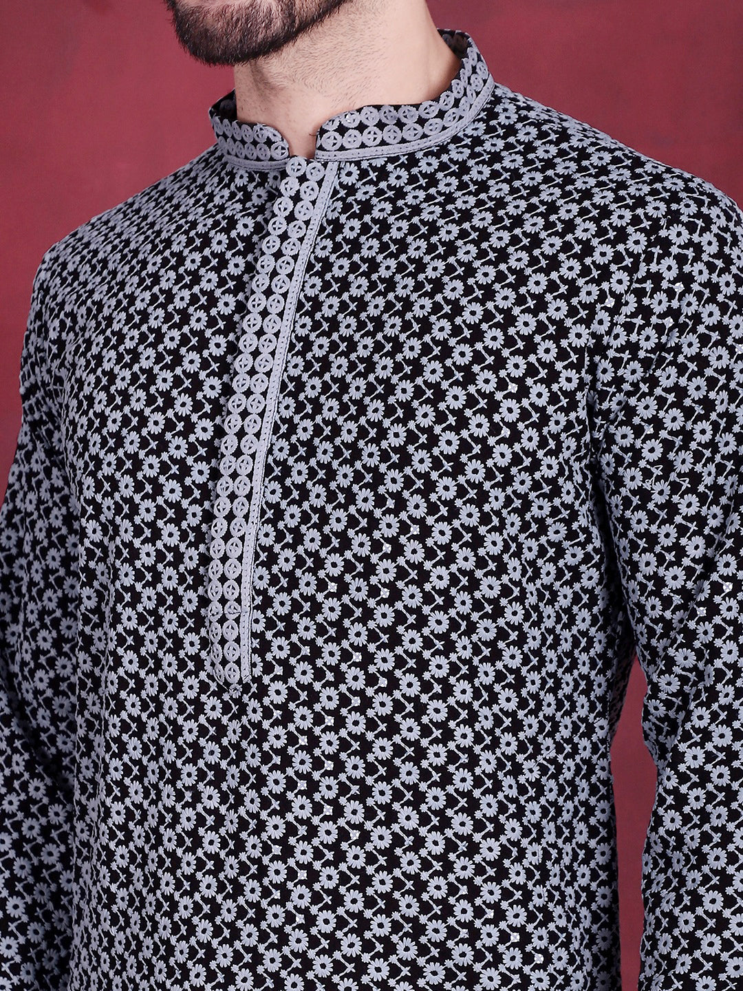 Jompers Men's Sequins Embroidered Kurta - Grey - Distacart