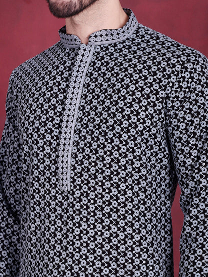 Jompers Men's Sequins Embroidered Kurta - Grey - Distacart