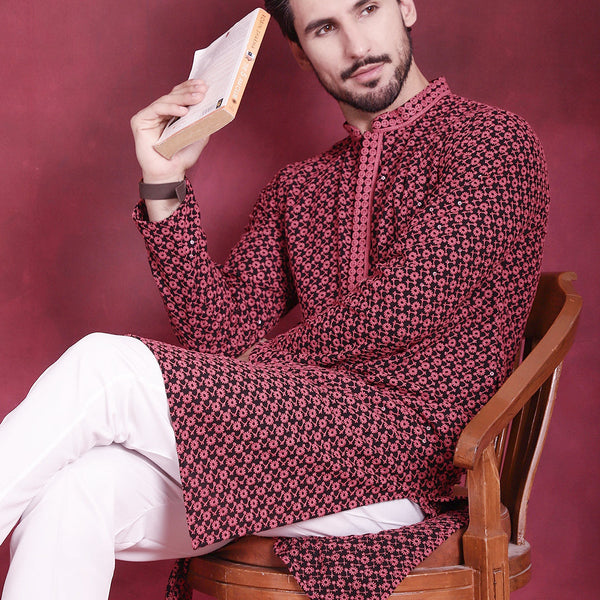 Jompers Men's Sequins Embroidered Kurta - Magenta - Distacart