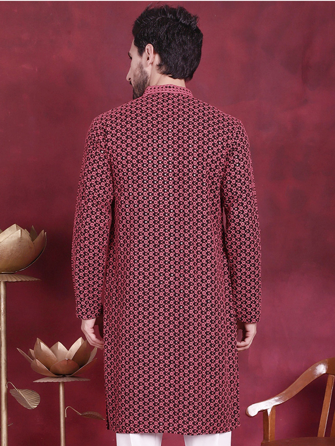 Jompers Men's Sequins Embroidered Kurta - Magenta - Distacart