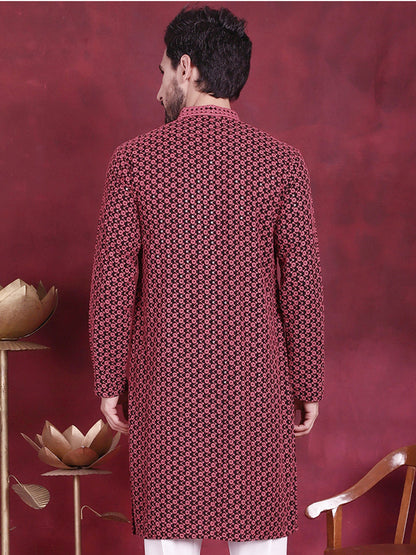 Jompers Men's Sequins Embroidered Kurta - Magenta - Distacart