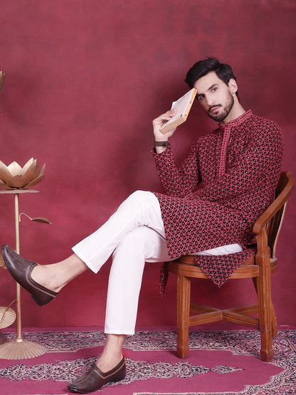 Jompers Men's Sequins Embroidered Kurta - Magenta - Distacart