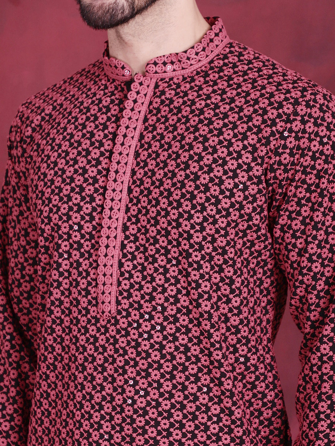 Jompers Men's Sequins Embroidered Kurta - Magenta - Distacart