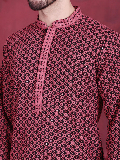 Jompers Men's Sequins Embroidered Kurta - Magenta - Distacart