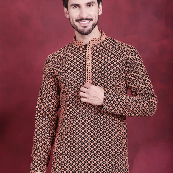 Jompers Men's Sequins Embroidered Kurta - Orange - Distacart