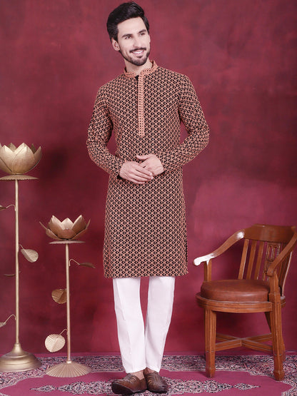 Jompers Men's Sequins Embroidered Kurta - Orange - Distacart