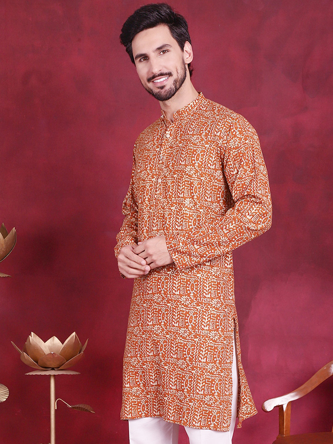 Jompers Men's Digital Printed Kurta - Mustard - Distacart