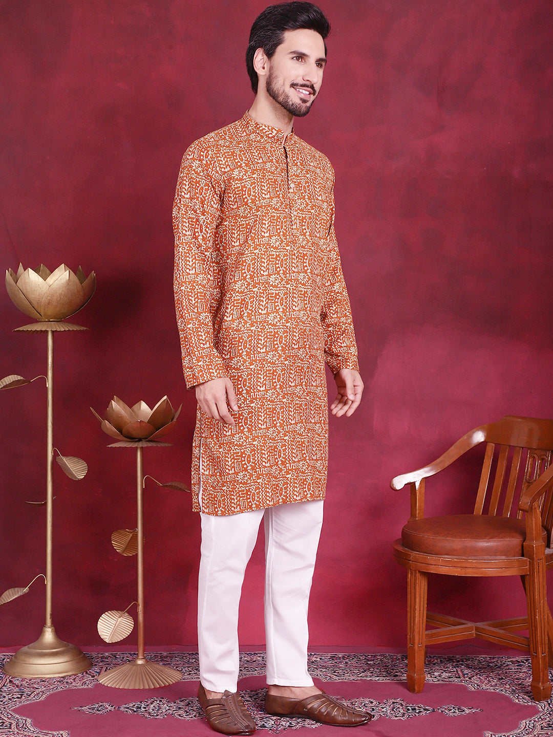 Jompers Men's Digital Printed Kurta - Mustard - Distacart