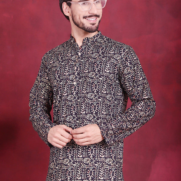 Jompers Men's Digital Printed Kurta - Navy Blue - Distacart