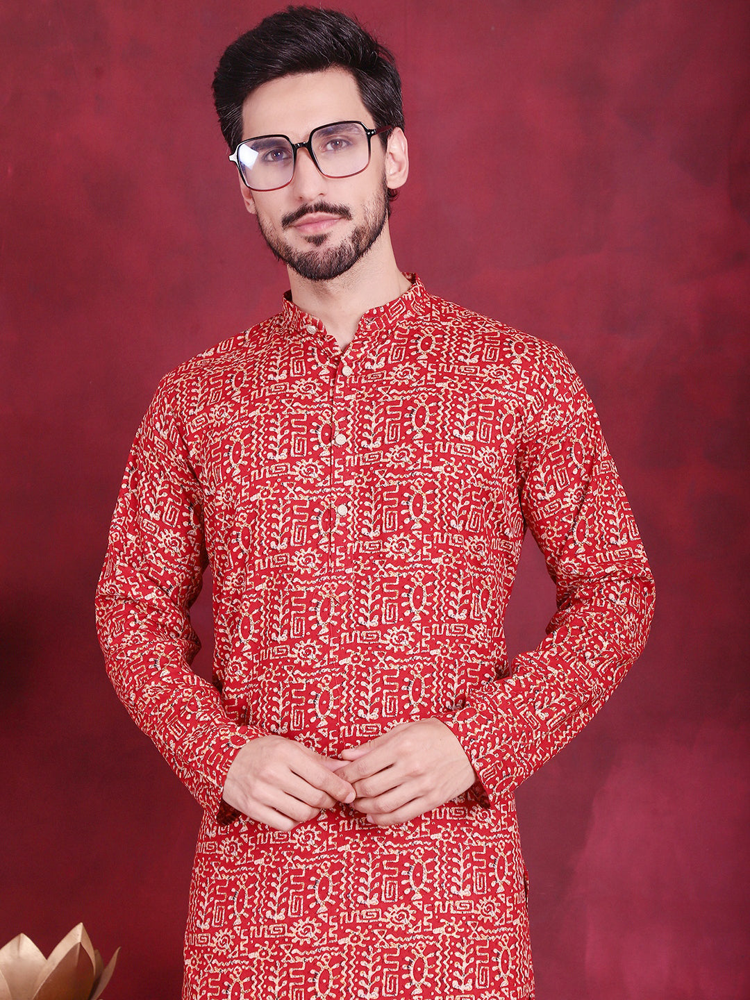 Jompers Men's Digital Printed Kurta - Red - Distacart