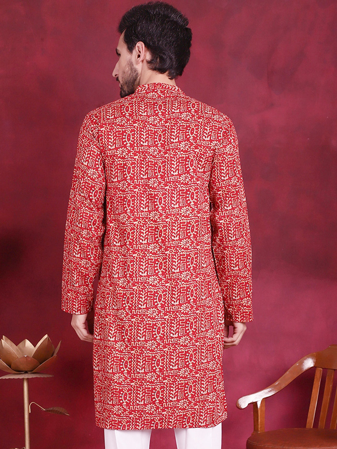 Jompers Men's Digital Printed Kurta - Red - Distacart