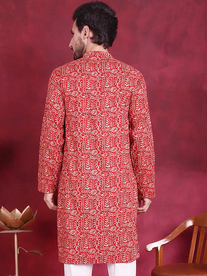 Jompers Men's Digital Printed Kurta - Red - Distacart