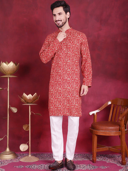 Jompers Men's Digital Printed Kurta - Red - Distacart